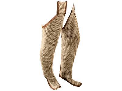 A pair of golden chainmail pants is on the white background.