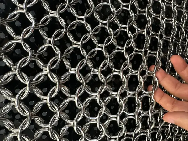 Stainless steel chainmail curtain display