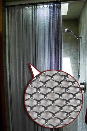 Flat chainmail curtain used as shower curtain
